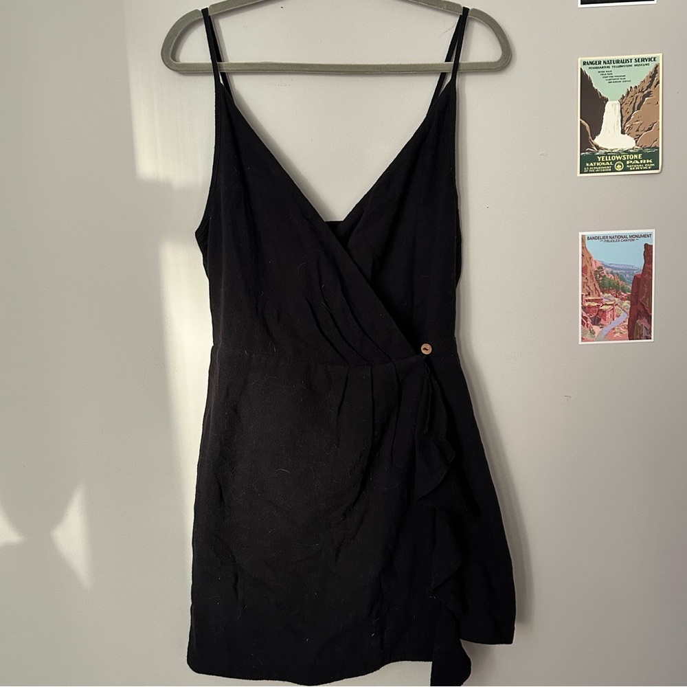 Free People Black Mini Wrap Front Dress 100% Cotton